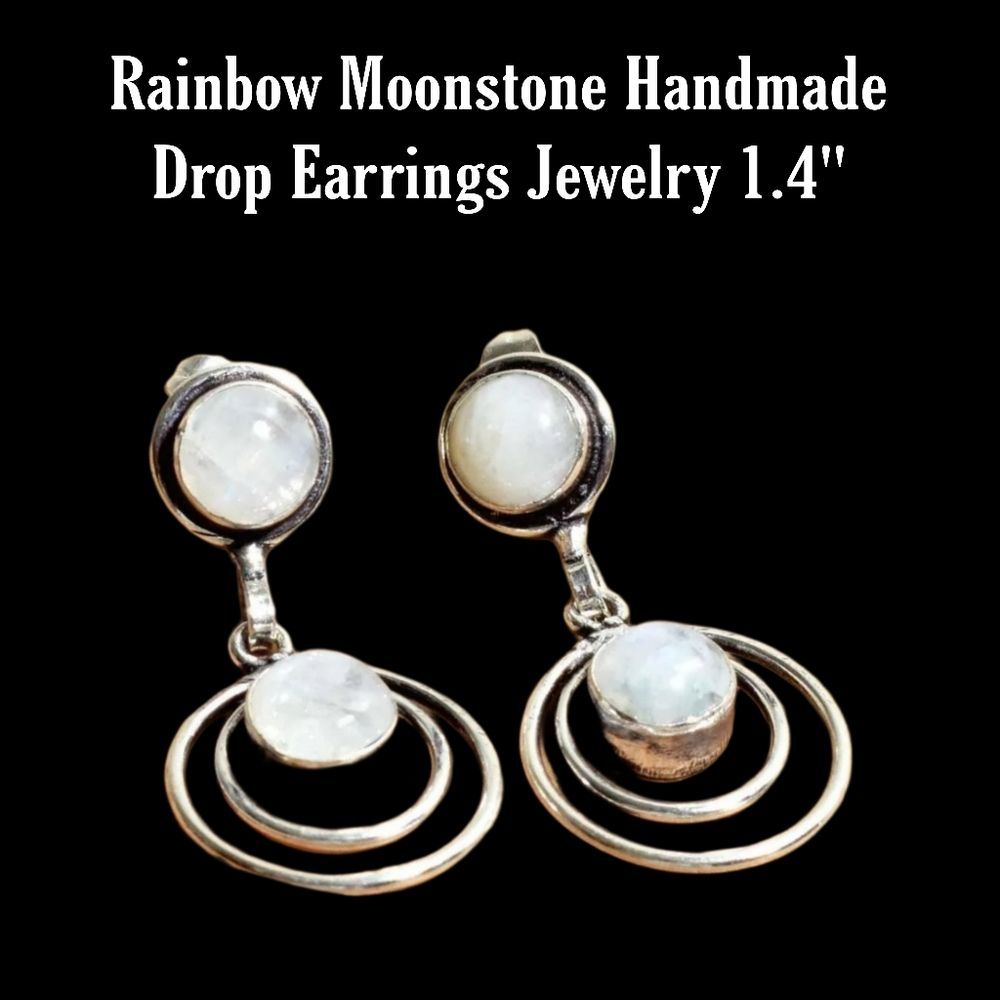 Rainbow Moonstone Handmade Drop Earrings Jewelry 1.4"